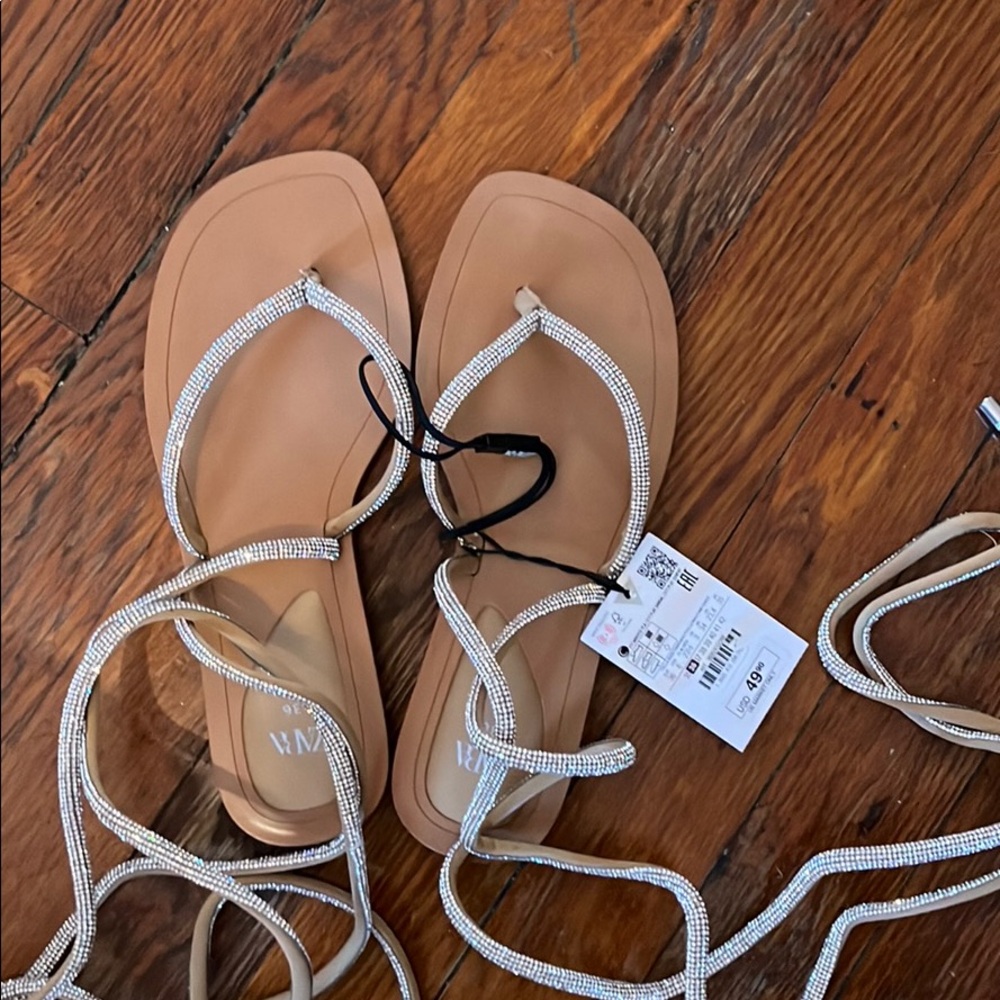 Zara lace up sequin sandals. NWT!